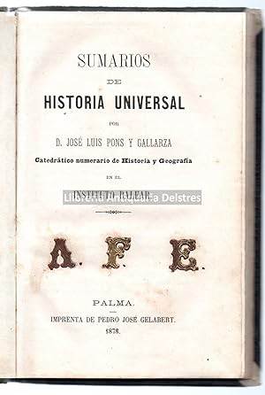 Imagen del vendedor de Sumarios de Historia Universal. a la venta por Llibreria Antiquria Delstres