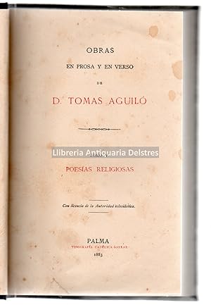 Imagen del vendedor de Obras en prosa y en verso. Tomo V: Poesias relligiosas. a la venta por Llibreria Antiquria Delstres