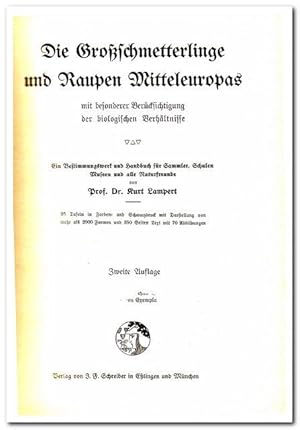 Bild des Verkufers fr Die Grossschmetterlinge und Raupen Mitteleuropas mit besonderer Bercksichtigung der biologischen Verhltnisse.Ein Bestimmungswerk und Handbuch fr Sammler, Schulen, Museen und alle Naturfreunde. (1923) zum Verkauf von Libro-Colonia (Preise inkl. MwSt.)