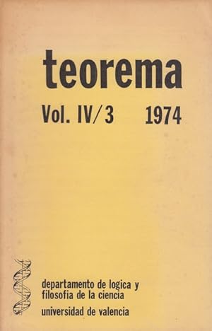 Imagen del vendedor de TEOREMA. REVISTA INTERNACIONAL DE FILOSOFIA . VOL. IV/3. a la venta por Librera Vobiscum