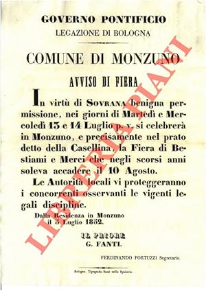 Avviso di fiera di bestiami e merci nel prato detto della Casellina, il 13 e 14 di luglio.