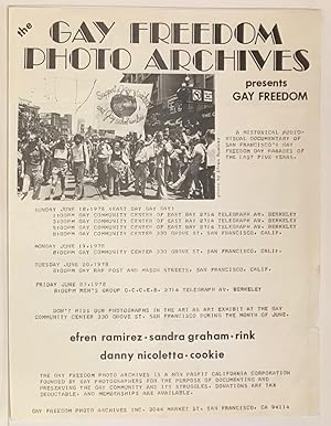 Seller image for The Gay Freedom Photo Archives presents Freedom; a historical audio-visual documentary of San Francisco's Gay Freedom Day Parades of the last five years [handbill] for sale by Bolerium Books Inc.