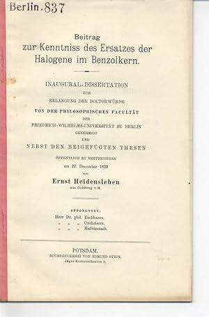 Beitrag zur Kenntniss des Ersatzes der Halogene im Benzolkern. BERLIN 837
