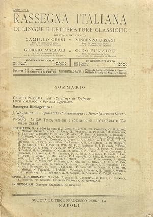 RASSEGNA Italiana di lingue e letterature classiche diretta e radatta da Camillo Cessi, Vincenzo ...