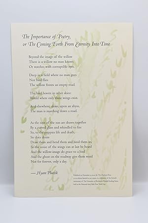 THE IMPORTANCE OF POETRY, or THE COMING FORTH FROM ETERNITY INTO TIME; (Broadside)