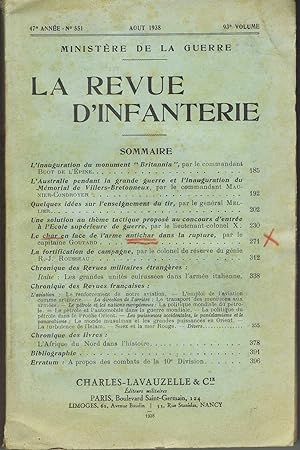 La revue d'infanterie 47è année - n° 551 - Aout 1938 - 93è volume