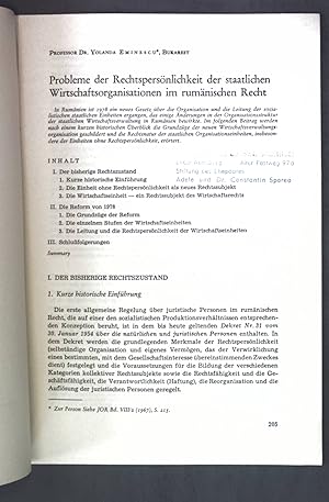 Imagen del vendedor de Probleme der Rechtspersnlichkeit der staatlichen Wirtschaftsorganisationen im rumnischen Recht; Sonderdruck aus: Jahrbuch fr Ostrecht; a la venta por books4less (Versandantiquariat Petra Gros GmbH & Co. KG)