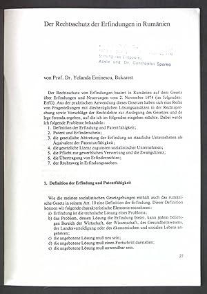 Imagen del vendedor de Der Rechtsschutz der Erfindungen in Rumnien; Sonderdruck aus: Das Patentrecht der sdosteuropischen Staaten; a la venta por books4less (Versandantiquariat Petra Gros GmbH & Co. KG)