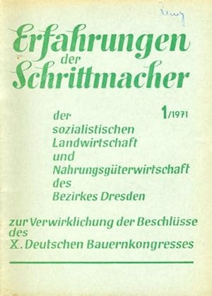 Immagine del venditore per Die Bedeutung von konomischen Gesetzmigkeiten und ihre Bercksichtigung bei der Planung der landwirtschaftlichen Produktionsgenossenschaften. Erfahrungen der Schrittmacher der sozialistischen Landwirtschaft und Nahrungsgterwirtschaft des Bezirkes Dresden zur Verwirklichung des Beschlsse des 10. Deutschen Bauernkongresses Heft 1. 1971. venduto da Antiquariat Liberarius - Frank Wechsler