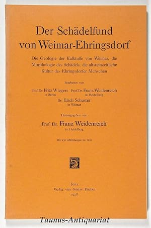 Imagen del vendedor de Der Schdelfund von Weimar-Ehringsdorf. Die Geologie der Kalktuffe von Weimar, die Morphologie des Schdels, die altsteinzeitliche Kultur des Ehringsdorfer Menschen. (Herausgegeben von Franz Weidenreich). a la venta por Taunus-Antiquariat Karl-Heinz Eisenbach