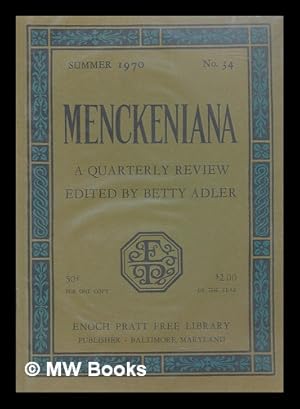 Seller image for Menckeniana A Quarterly Review - Summer 1970 for sale by MW Books