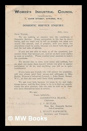 Imagen del vendedor de Domestic service : an enquiry by the women's industrial council a la venta por MW Books