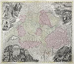 Kupferstich- Karte, n. M. Seutter b. I.M. Probst, "Nova totius Helvetiae cum suis Subditis .".