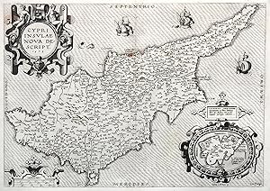 Bild des Verk�ufers f�r Kupferstich- Karte, v. Ionannes � Deutecum b. Ortelius, "Cypri insvlae nova descript 1573". zum Verkauf von Antiquariat Clemens Paulusch GmbH