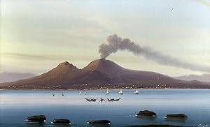 Seller image for Blick ber den Golf von Neapel auf den rauchenden Vesuv. for sale by Antiquariat Clemens Paulusch GmbH