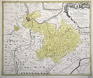Kupferstich- Karte, n. G. Walser b. Homann Erben, "Canton Basel sive Pagus Helvetiae Basileensis,...