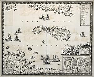 Kupferstich- Karte, b. Fr. de Wit, "Insula Malta accuratißime Delineata, Urbibus, et Fortalitiis ...