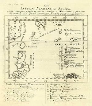 Bild des Verkufers fr XIII. Insulae Marianae Ao. 1684 cum antiquis varys et novis sacrisque Nominibus. zum Verkauf von Altea Antique Maps