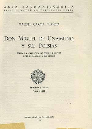 Imagen del vendedor de Don Miguel de Unamuno y sus poesas: estudio y antologa de a la venta por Imosver