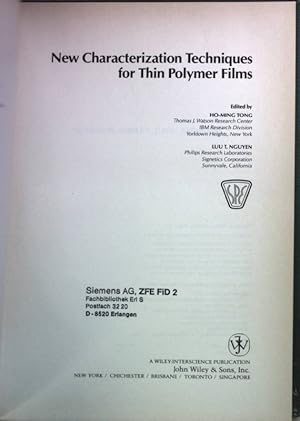 Imagen del vendedor de New Characterization Techniques for Thin Polymer Films. a la venta por books4less (Versandantiquariat Petra Gros GmbH & Co. KG)