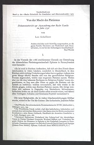 Bild des Verkufers fr Von der Macht des Pietismus: Dokumentarbericht zur Auswnderung einer Basler Familie im Jahre 1736; zum Verkauf von books4less (Versandantiquariat Petra Gros GmbH & Co. KG)