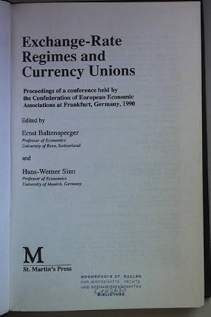 Immagine del venditore per Exchange-Rate Regimes and Currency Unions: Proceedings of a conference held by the Confederation of European Economic Associations at Frankfurt, Germany, 1990. venduto da books4less (Versandantiquariat Petra Gros GmbH & Co. KG)