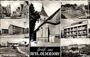 Seller image for Ansichtskarte / Postkarte Hessisch Oldendorf an der Weser, Keukenhof, Berliner Jugendheim, Kirche, Schwimmbad for sale by akpool GmbH