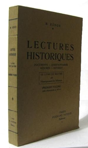 Seller image for Lectures historiques premier volume des origines  1610 for sale by crealivres