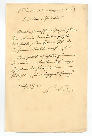 Seller image for Eigenh. Gedicht mit U. for sale by Antiquariat INLIBRIS Gilhofer Nfg. GmbH