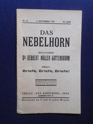 Seller image for Das Nebelhorn. III. Jahr, Nr. 65 - 1. September 1929. for sale by Antiquariat Klabund Wien