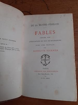 Image du vendeur pour FABLES composes pour l ducation du Duc de Bourgogne. Avec une prface par Hippollythe Fournier. mis en vente par Librairie Sainte-Marie