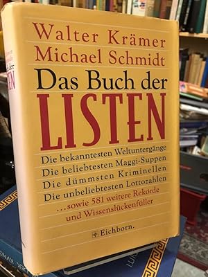 Bild des Verkufers fr Das Buch der Listen. Die bekanntesten Weltuntergnge, die beliebtesten Maggisuppen, die dmmsten Kriminellen, die unbeliebtesten Lottozahlen sowie 581 weitere Rekorde und Wissenslckenfller aus Wirtschaft, Politik, Gesellschaft, Sport. Walter Krmer und zum Verkauf von Altstadt-Antiquariat Nowicki-Hecht UG