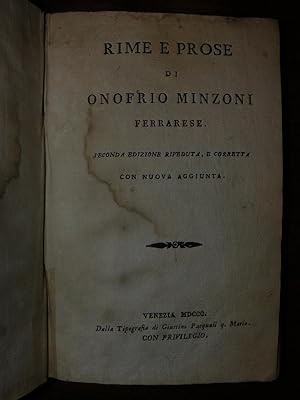 Rime e prose. Seconda edizione riveduta e corretta con nuova aggiunta