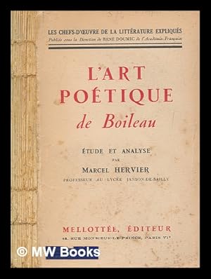Bild des Verkufers fr L'art potique de Boileau : tude et analyse / par Marcel Hervier zum Verkauf von MW Books Ltd.