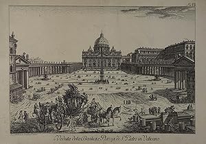 Bild des Verkufers fr Veduta della Basilica e Piazza di S. Pietro in Vaticano. Kupferstich von Johann Christian Jacob Friedrich nach Giovanni Battista Piranesi (links unterhalb der Darstellung: "J.C.J. Friedrich sc. secundum Piranesi) aus Chr. T. Weinlig "Briefe ber Rom" Dresden 1782-87. 18 x 26 cm zum Verkauf von Antiquariat Johannes Mller