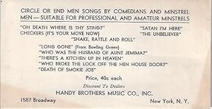 Seller image for Handy Brothers Music Co., Sales Promo for Minstrels for sale by The Ridge Books