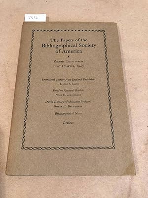 Seller image for The Papers of the Bibliographical Society of America Volume Thirty - Nine First Quarter, 1945 for sale by Carydale Books