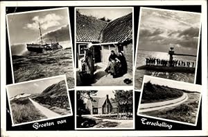 Bild des Verkufers fr Ansichtskarte / Postkarte Terschelling Friesland Niederlande, Deich, Frauen in Volkstrachten, Meer zum Verkauf von akpool GmbH