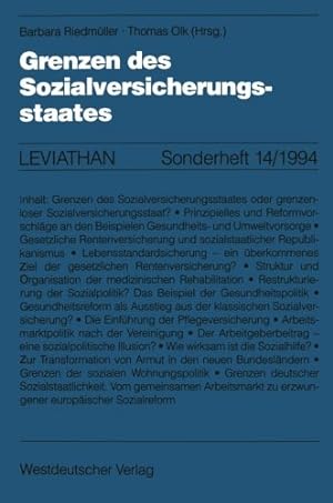 Seller image for Grenzen des Sozialversicherungsstaates (Leviathan Sonderhefte) (German Edition) for sale by NEPO UG