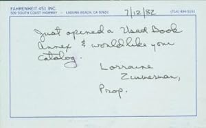 ALS Lorraine Zimmerman to Herb Yellin, July 12, 1982.