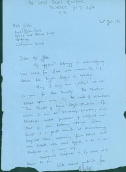 TLS T. R. Gilbert (Lyme Regis Museum) to Herb Yellin. June 25, 1981. RE: John Fowles.