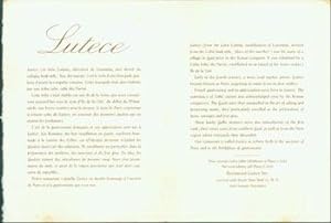 Seller image for Lutece. Brochure promoting the famed New York City restaurant that shut its doors for good in 2004. for sale by Wittenborn Art Books