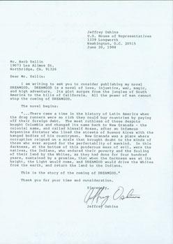 TLS Jeffrey Oshins to Herb Yellin, Lord John Press. June 20, 1984. RE: Jeffrey Oshins pitching hi...