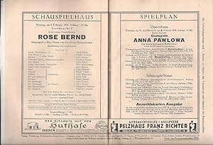 Programmheft zu " Rose Bernd ", Schauspiel in fünf Akten von Gerhart Hauptmann. Spielleitung: Geo...