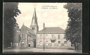 Carte postale Suippes, L'Eglise, La Mairie, l'Église et Hôtel de Ville