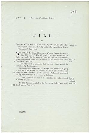 Marriages Provisional Order. A Bill to confirm a Provisional Order made by one of His Majesty's P...
