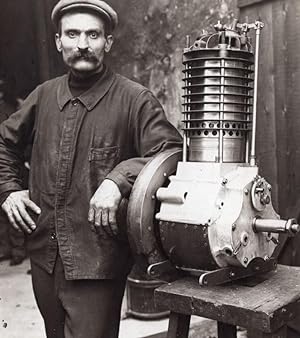 Aviation Inventor Leonce Bertin Portrait & Engine old Meurisse Photo 1910