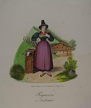 Seller image for Fgnerin in Zillerthal. Altkolorierte Lithographie v. C. A. Czichna, Innsbruck um 1845, 17,5 x 14 cm (Blattgr.) for sale by Antiquariat Johannes Mller