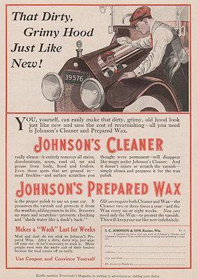 ORIG VINTAGE MAGAZINE AD = 1916 JOHNSON'S CAR WAX AD