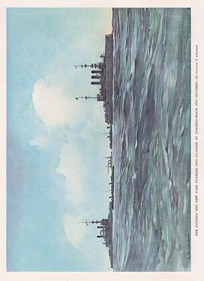 ORIG VINTAGE BOOK PRINT - THE INDIANA AND NEW YORK/ WARSHIPS ON THE SEA